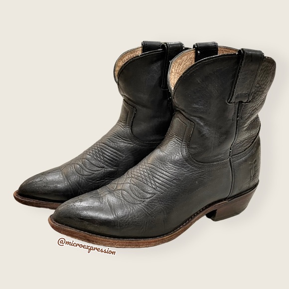 $358 Frye Billy Pull On Black Real Leather Southern Comfy Cute Cowboy Ankle Boot - Picture 12 of 16